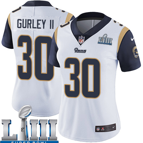 Women Los Angeles Rams #30 Gurley II white Nike Vapor Untouchable Limited 2019 Super Bowl LIII NFL Jerseys->women nfl jersey->Women Jersey